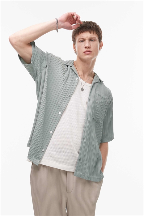 Рубашка с короткими рукавами и текстурной плиссировкой артикул 139304986