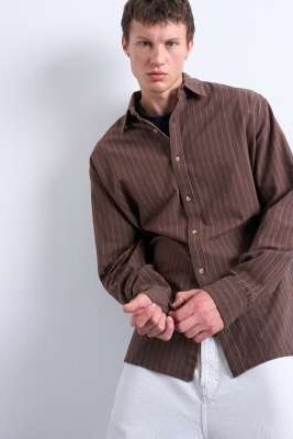 Рубашка оксфорд с полосками свободного кроя артикул 143503491