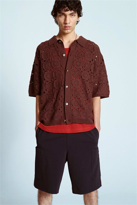 Рубашка из вязаного крючком полотна с расслабленным цветочным принтом артикул 141531771