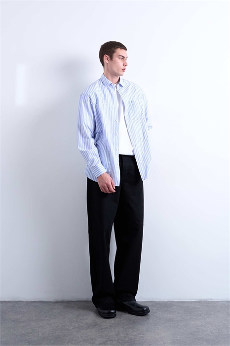 Рубашка свободного кроя в полоску с эффектом потертости по всей поверхности артикул 151260942