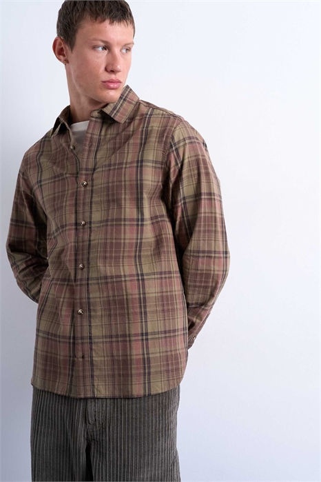 Рубашка из поплина в клетку с прямым кроем артикул 147828041