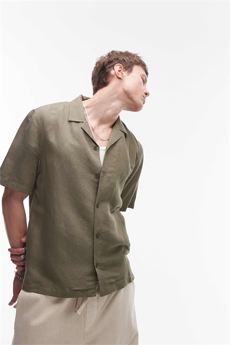 Рубашка с короткими рукавами из смешанного льна, классического кроя артикул 141244075