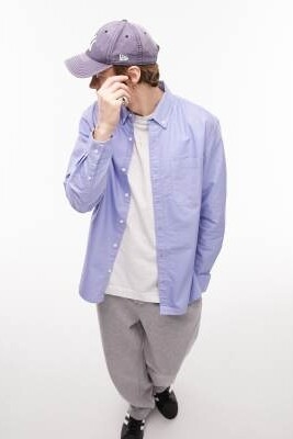 Рубашка оксфорд свободного кроя с короткими рукавами артикул 120826789