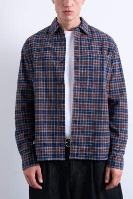 Рубашка из фланели в клетку свободного кроя артикул 146855467