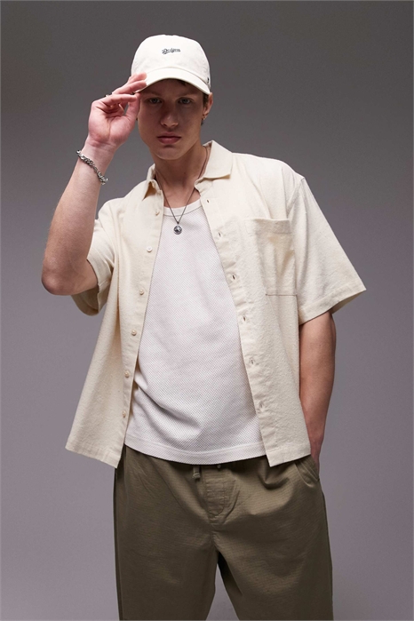 Рубашка с короткими рукавами, свободного кроя и фактурной текстурой артикул 140660326