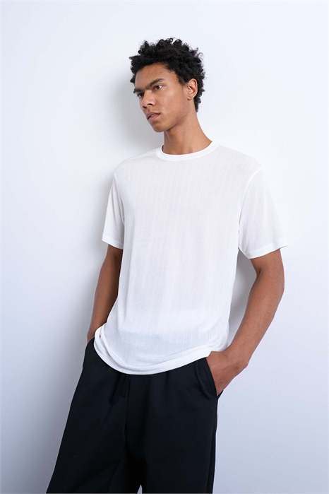 Футболка классического кроя из прозрачной ткани с ребристой текстурой артикул 152349535