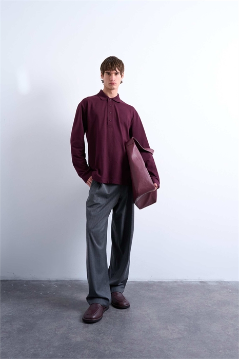 Поло с длинным рукавом и фактурной текстурой артикул 148607368