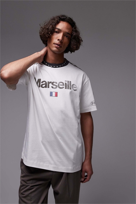 Футболка свободного кроя с воротником-рингер и принтом «Марсель» артикул 143218011