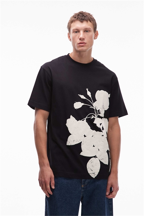 Футболка свободного кроя с монохромным цветочным принтом артикул 152190308