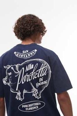 Футболка свободного кроя с принтом «Порчетта» спереди и сзади артикул 143357623