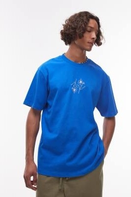 Футболка свободного кроя с вышивкой в виде цветка артикул 143357626