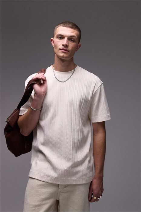 Футболка свободного кроя из трикотажа с ажурной вязкой артикул 142432816