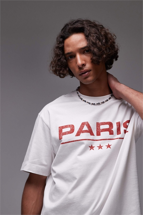 Футболка свободного кроя с принтом «Париж» артикул 143218010