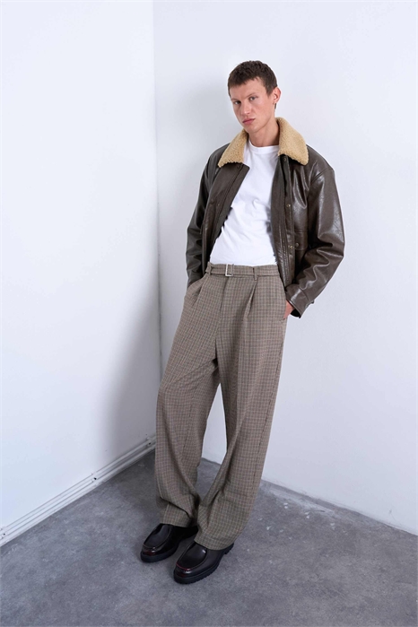 Брюки с широкими брючинами и поясом в клетку «хаундстоут» артикул 147472762