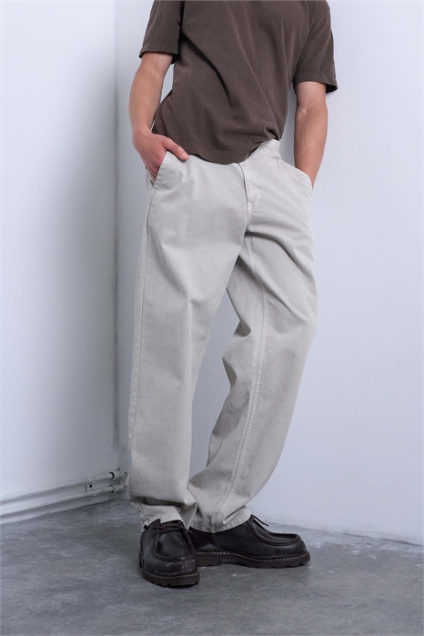 Брюки с прямыми брючинами из твила и эластичным поясом артикул 146836306