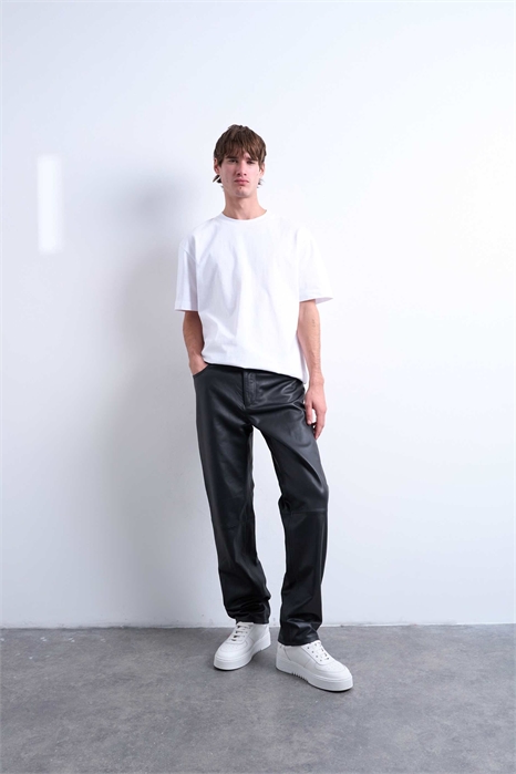 Прямые брюки из натуральной кожи артикул 147898503