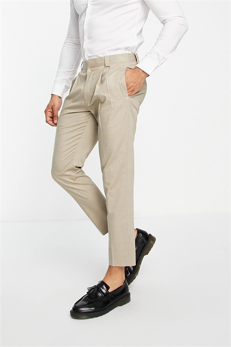 Брюки зауженного кроя из смесовой ткани с долей льна артикул 113109531