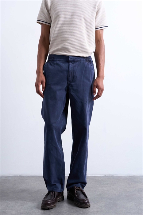 Брюки с прямыми брючинами из твила и эластичным поясом артикул 146836305