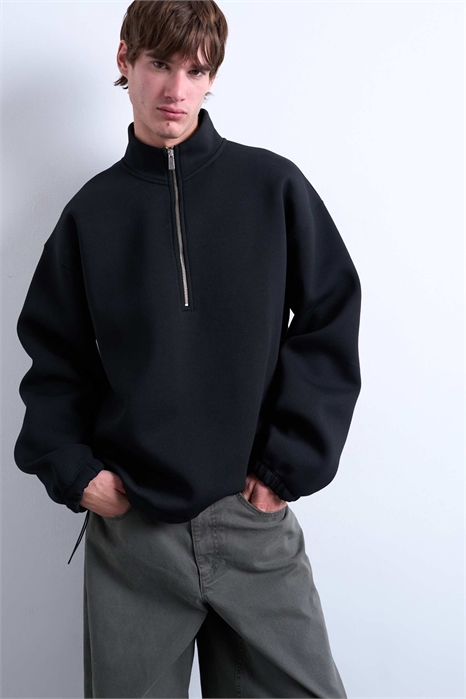 Пуловер с полузастежкой-молнией и воротником-воронкой из ткани типа «скаба» артикул 151091161