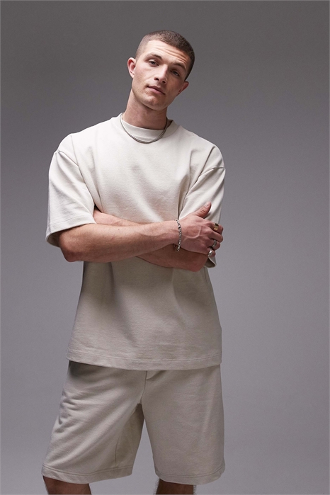 Свитшот с короткими рукавами из смешанного льна свободного кроя артикул 139966040