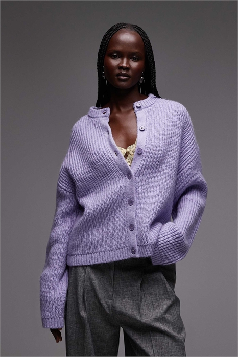 Вязаный кардиган свободного кроя с круглым вырезом артикул 155220281