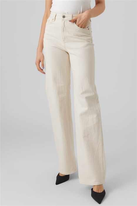 Джинсы с широкими брючинами и высокой посадкой артикул 134466087