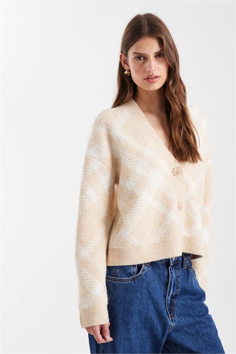 Кардиган в клетку свободного кроя артикул 151749569