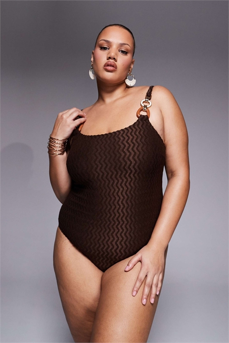 Купальник с гофрированной текстурой и украшением из бусин артикул 153323601