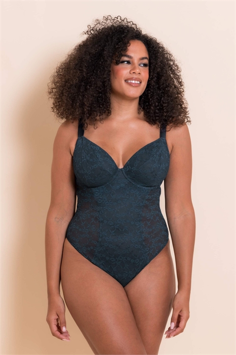 Боди с глубоким вырезом и кружевом, на всю ночь, для полной груди артикул 153669676