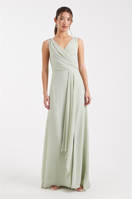 Макси-платье с драпировкой и шифоновым топом-халатом для подружки невесты артикул 153113237
