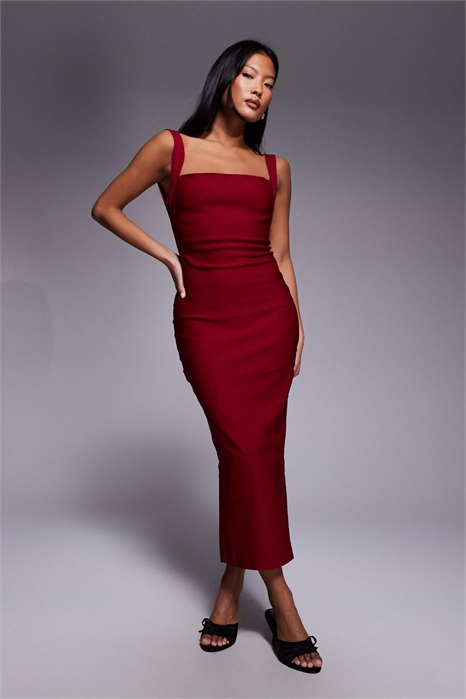 Платье средней длины из бенгалина с квадратным вырезом и вырезом на спине артикул 152462877