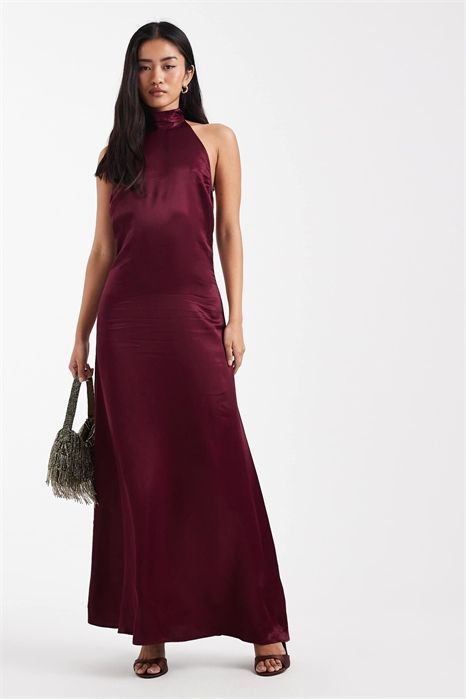 Макси-платье из атласа с завязками на шее и открытой спиной артикул 154333357