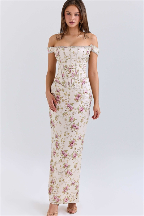 Макси-платье Isis в стиле винтаж кремового цвета с цветочным принтом артикул 150607961