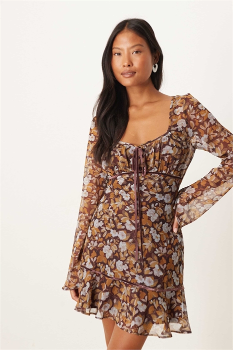 ASOS DESIGN Мини-платье с длинными рукавами и рюшами в области груди, модель Petite артикул 148040143