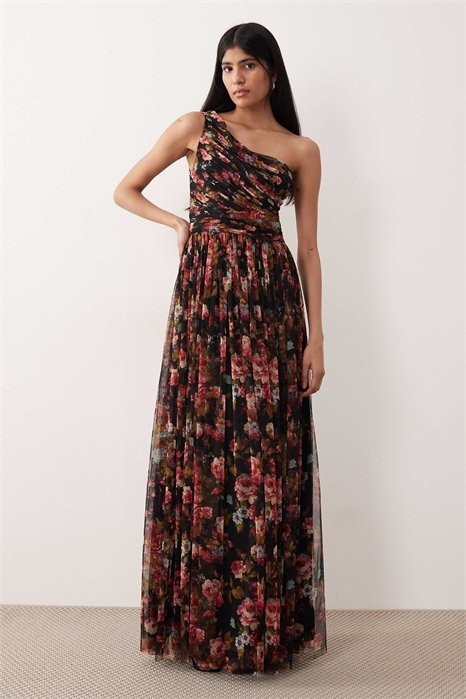 Макси-платье из тюля с одним плечом артикул 152319599