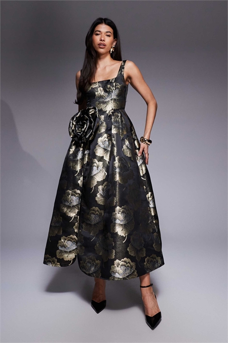 Макси-платье с 3D-жакардовым цветочным принтом артикул 147695154