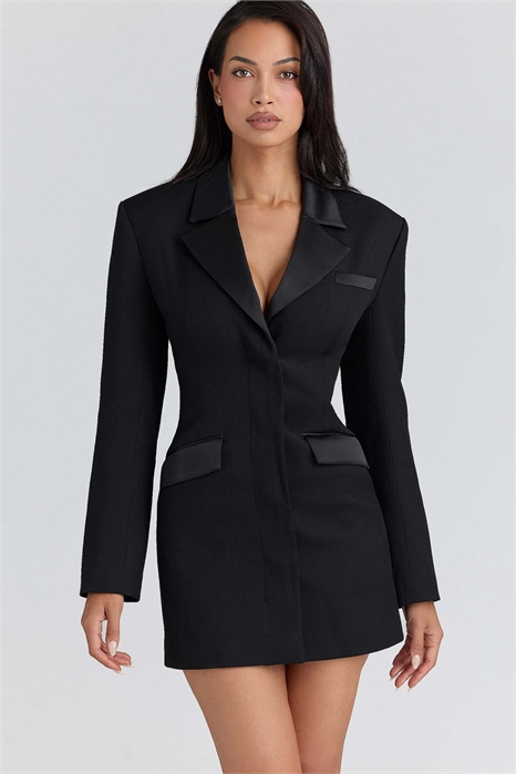 Платье-блейзер Ellis с черной атласной отделкой и силуэтом «песочные часы» артикул 154892714