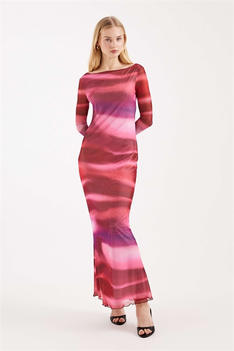 Макси-платье с длинными рукавами из сетчатой ткани артикул 153084281