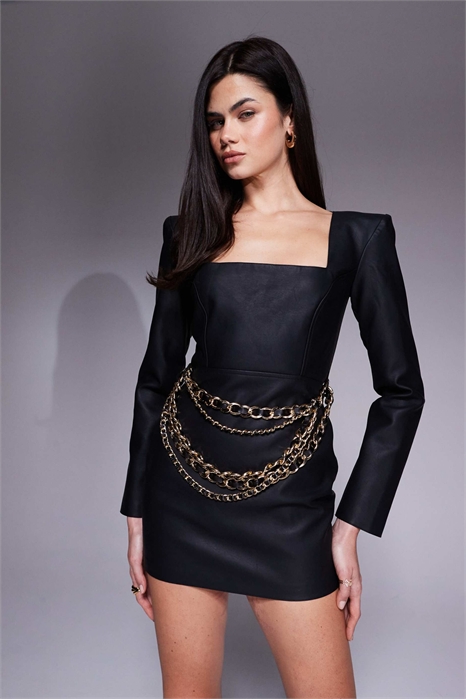 Мини-платье с длинными рукавами из искусственной кожи Kellis с цепочкой артикул 153286919