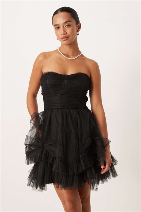 Мини-платье с корсетной вставкой, тюлевым бантом артикул 151633175