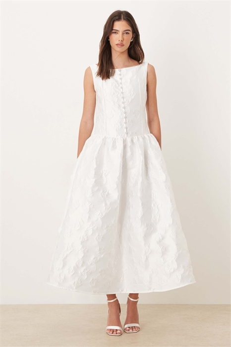 Эксклюзивное свадебное макси-платье Dream Sister Jane из жаккарда с лодочным вырезом и застежкой на жемчужные пуговицы артикул 154902717