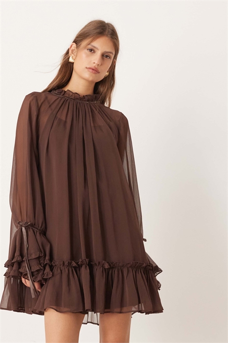 Мини-платье-сарафан с манжетами из многослойных оборок и бархатными бантами артикул 149653754