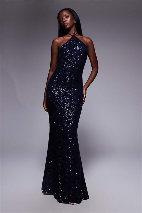 Макси-платье с открытыми плечами, полностью покрытое пайетками артикул 150150353