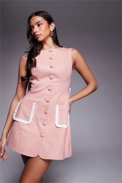 Мини-платье с пуговицами и бантиком на спине артикул 153982278