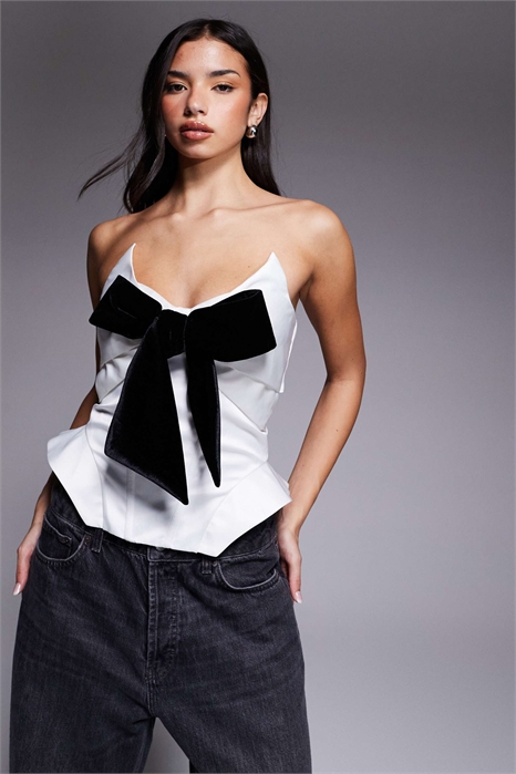 Топ-корсет из сатина с банек из бархата артикул 148292992