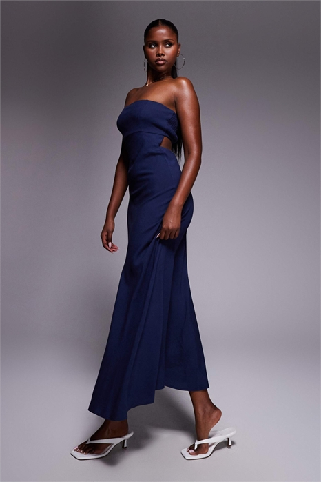 Макси-платье из льна от Yahir с бандо, сборками на спине и вырезом артикул 140137366