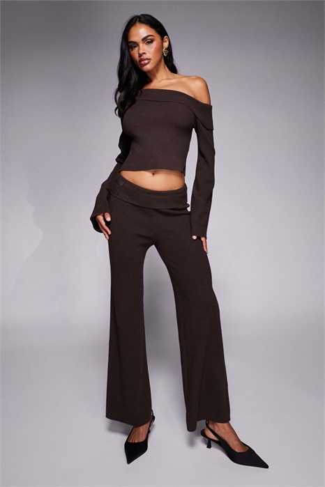 Брюки с широкими штанинами и отворотами из ребристого трикотажа «Try Me» co-ord артикул 148071659