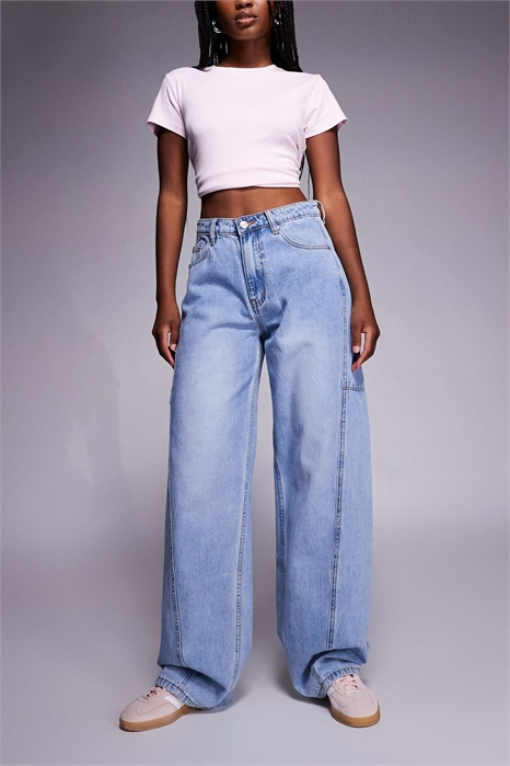 Джинсы Esperance с заметными швами и зауженными брючинами, синего цвета с винтажным эффектом артикул 149759691