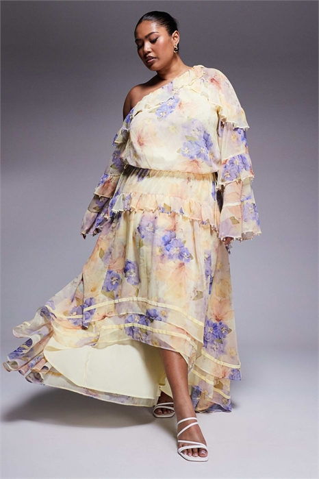 Макси-платье из шифона с обильным кроем, украшенное жемчужными вставками артикул 139010065