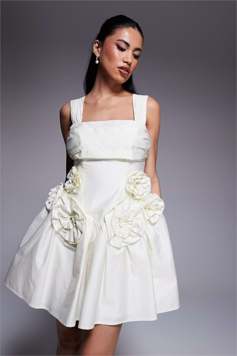 Мини-платье из хлопкового сатина с плиссировкой в области груди и затянутой талией артикул 140888229